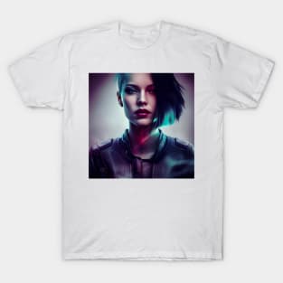 Cyber Beauty: Futuristic Elegance in Rendered Portraiture T-Shirt